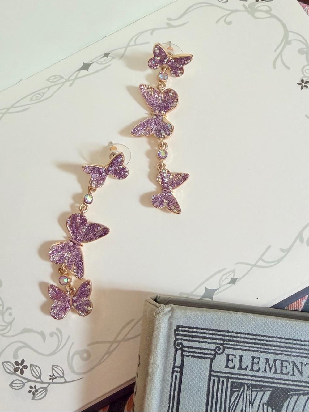 Betsey Johnson Purple Fairy Butterfly Drop Earrings - Picture 2 of 4